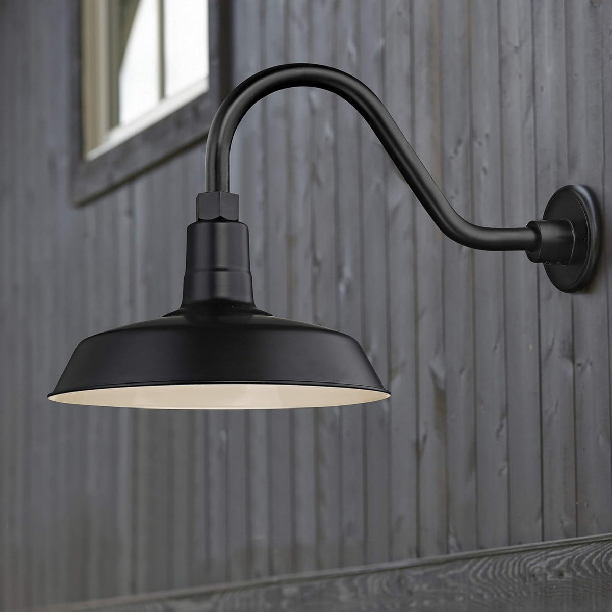 Black Gooseneck Outdoor Barn Light with 12 Inch Shade H258