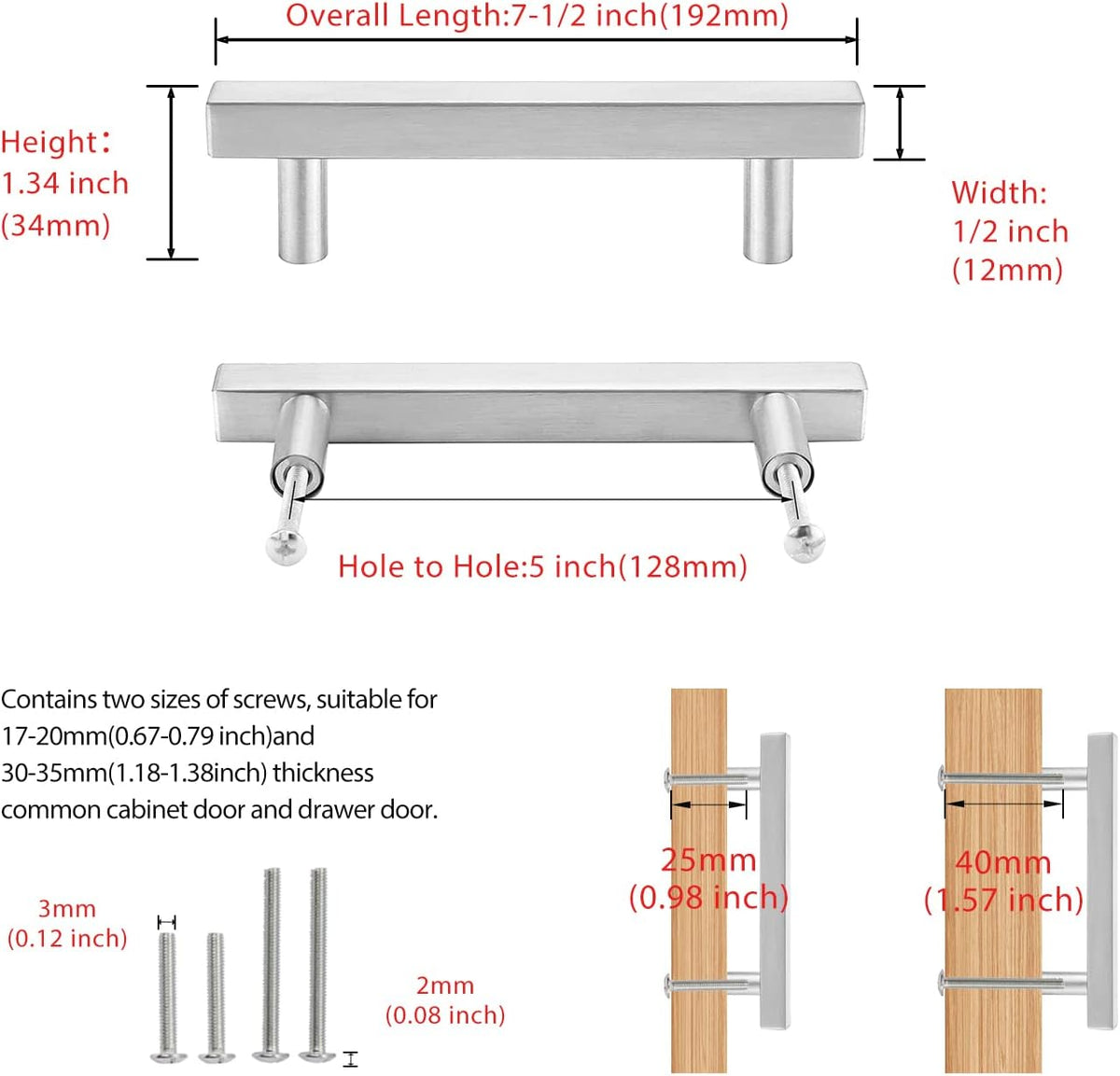 5 Pack Stainless Steel Square Cabinet Handles 5 Inch T4218