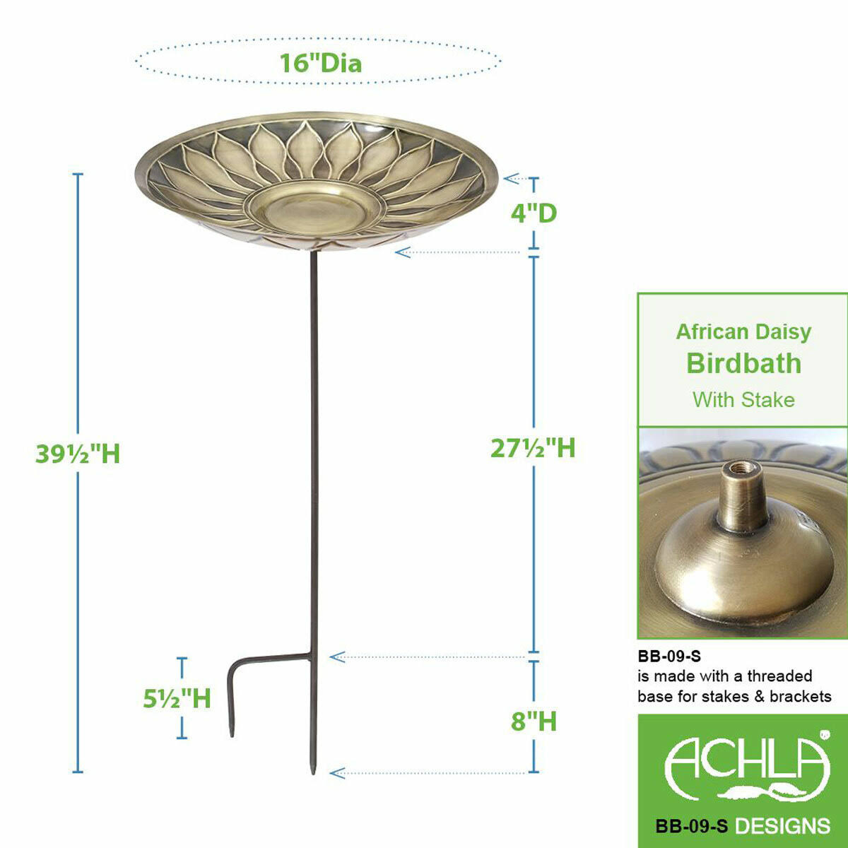Brass Birdbath with Stake L66222