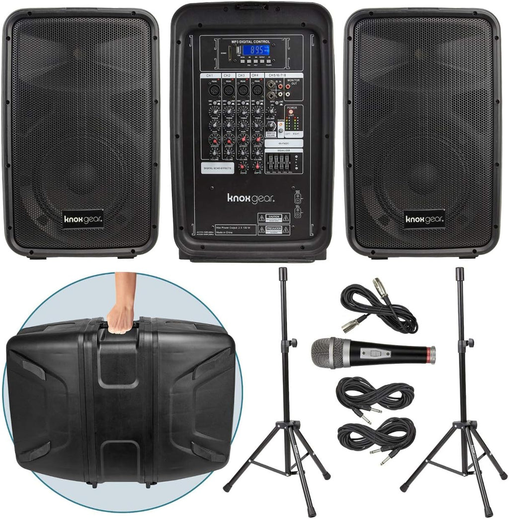 8 Channel Bluetooth PA System with Wired Microphone and Tripods S29626