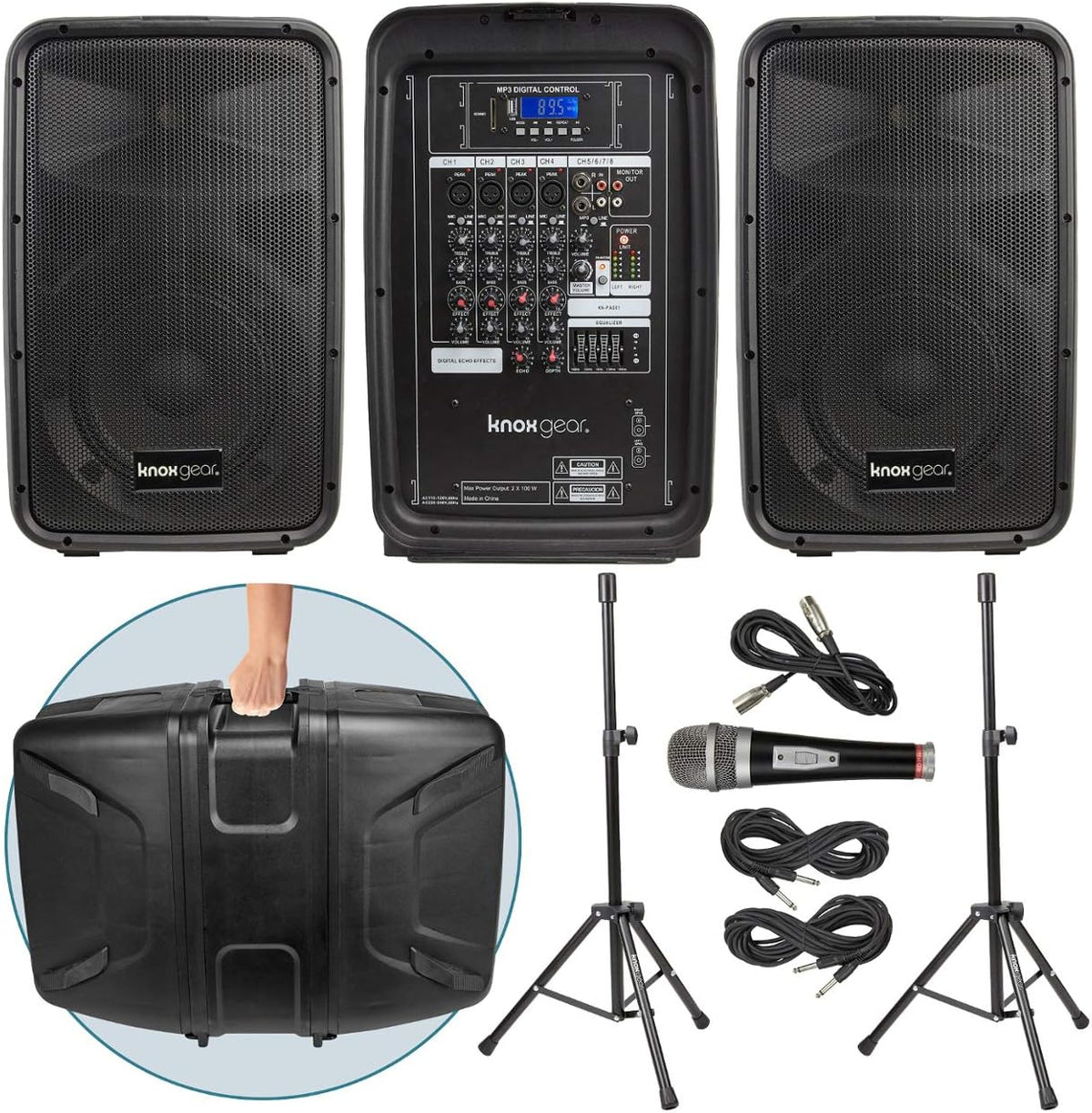 8 Channel Bluetooth PA System with Wired Microphone and Tripods S29626