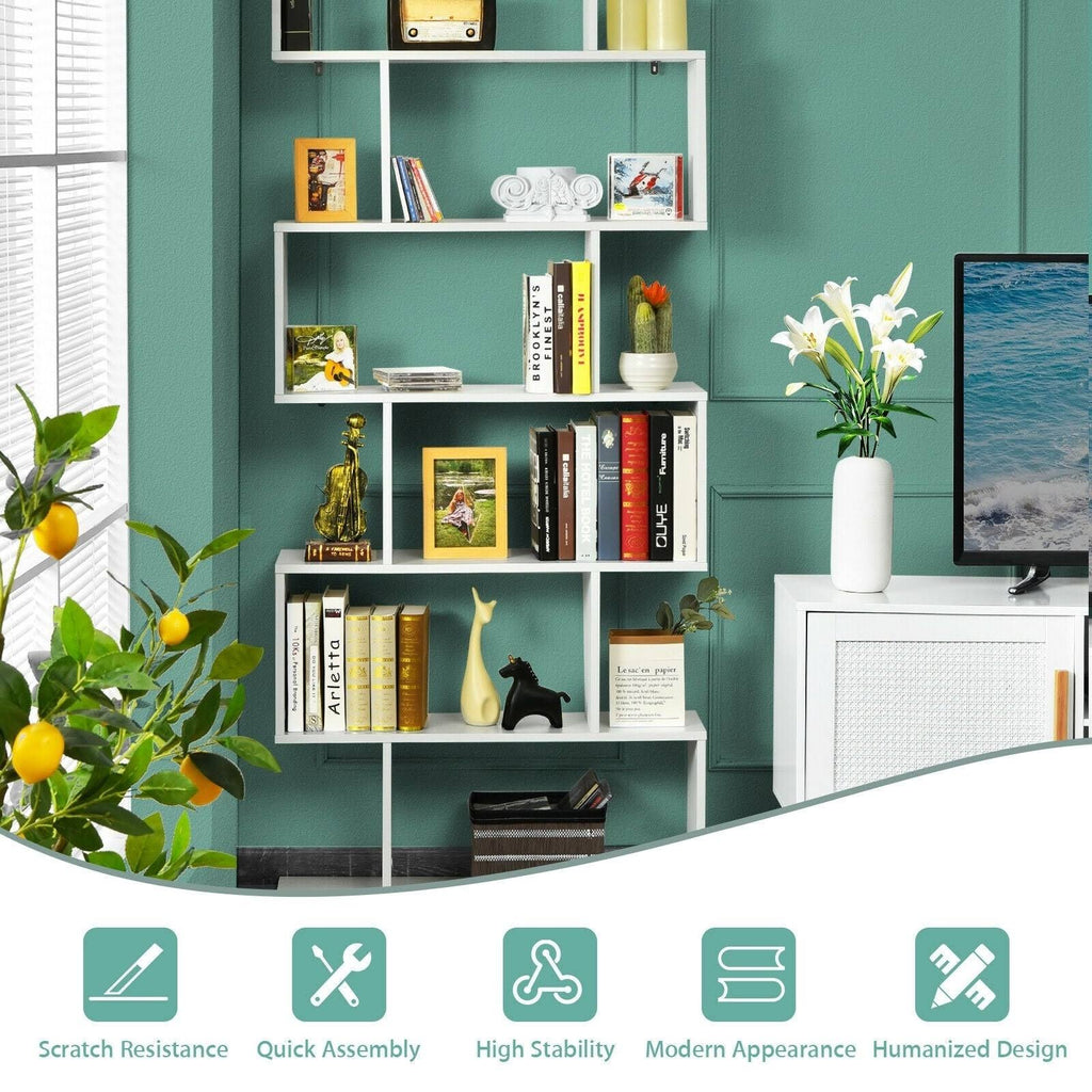 6 Tier S-Shaped White Bookshelf W7461