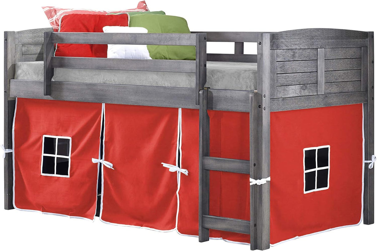 Twin Antique Grey Low Loft Bed with Tent D96162