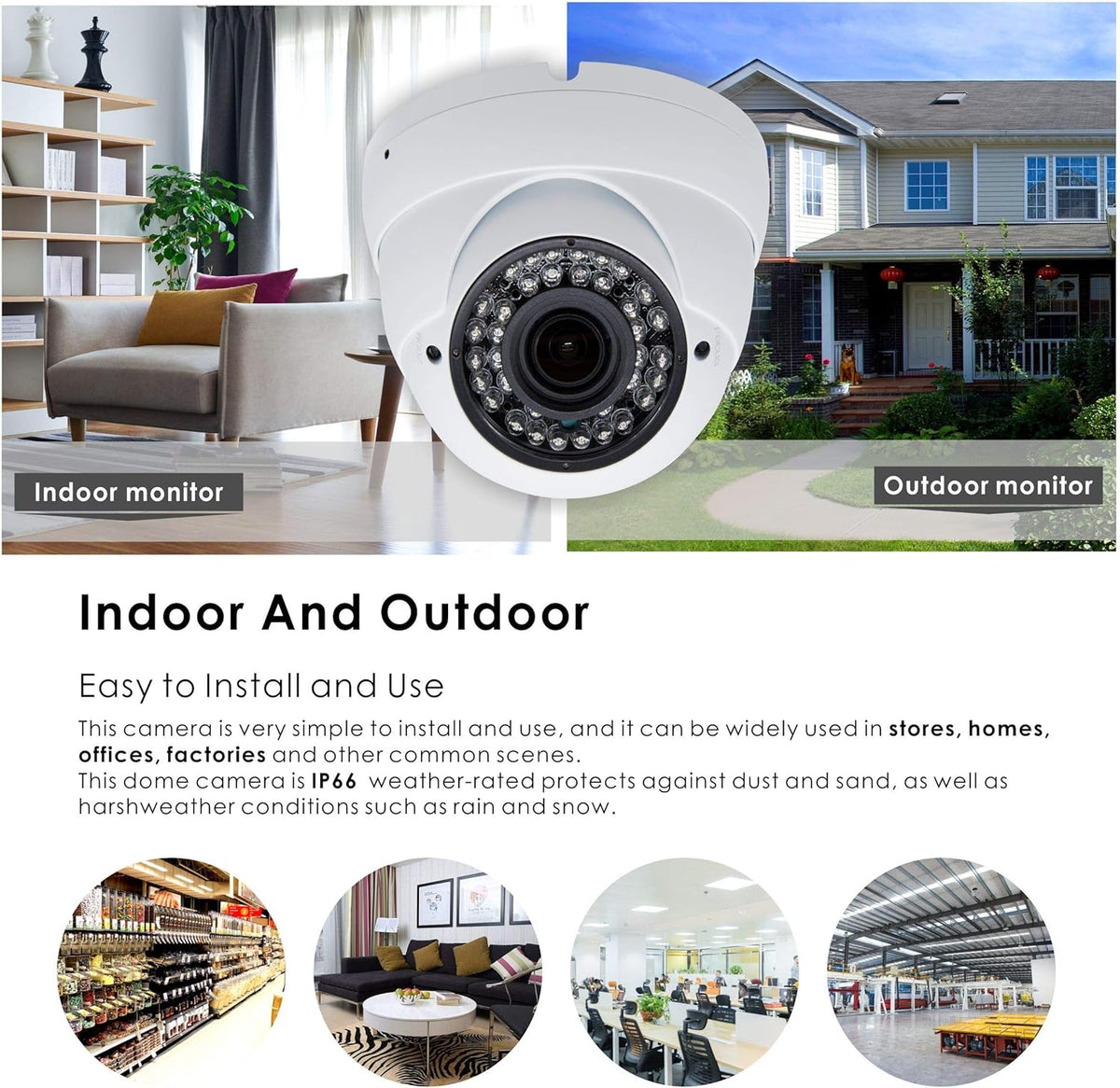 5MP 4MP Dome Security Camera 4in1 TVI/CVI/AHD/960H 2.8-12mm Varifocal Lens Waterproof White A305