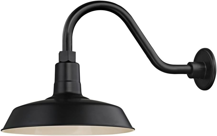 Black Gooseneck Outdoor Barn Light with 12 Inch Shade H258