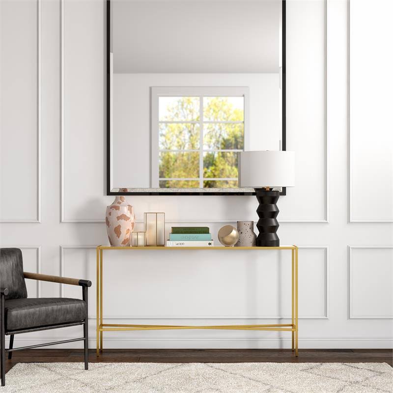 55x22 Brass Finish Console Table with Glass Tabletop K548