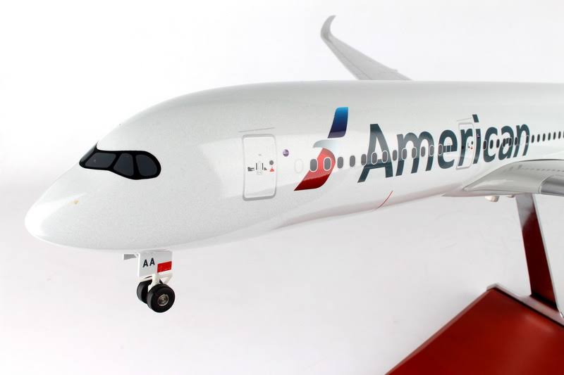 American A350 1/100 Model Airplane with Wood Stand N599