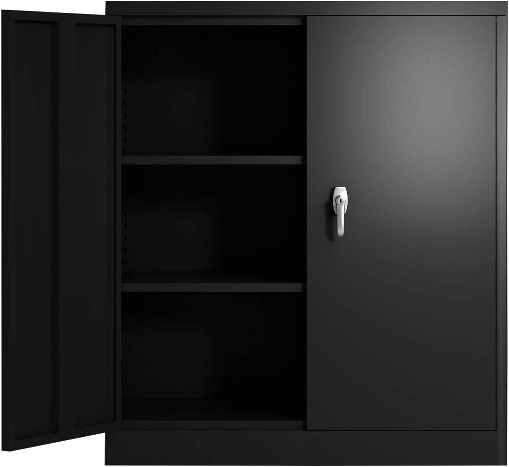 Black Metal Locking Storage Cabinet with 2 Doors and 2 Adjustable Shelves Y844484