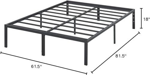 18 Inch Heavy Duty Steel Slat Anti-Slip Platform Bed Frame, Black, Full Size V4250