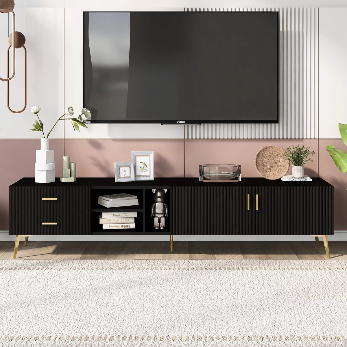 75" Black TV Stand with Storage F599803