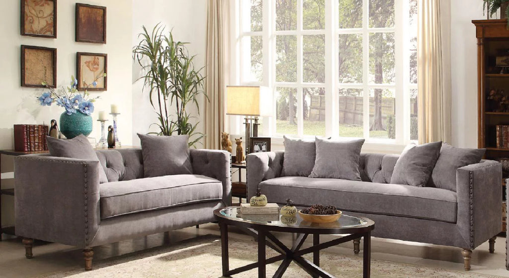 Gray Fabric Sofa Loveseat Set 2Pcs W585