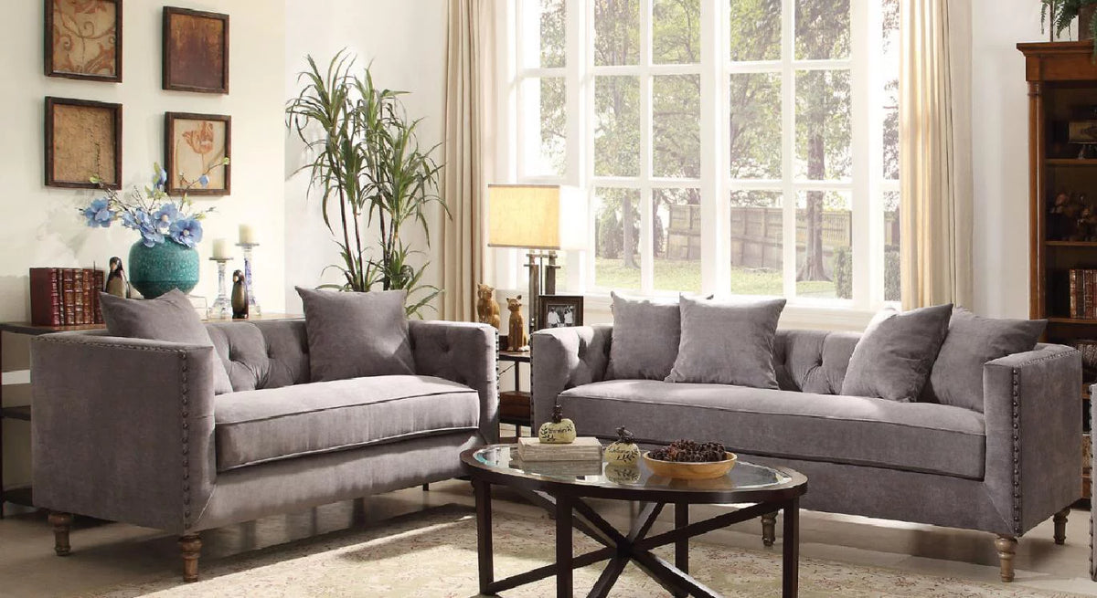 Gray Fabric Sofa Loveseat Set 2Pcs W585