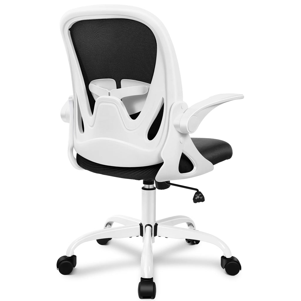 White Ergonomic Mesh Office Chair with Flip up Armrests B3896