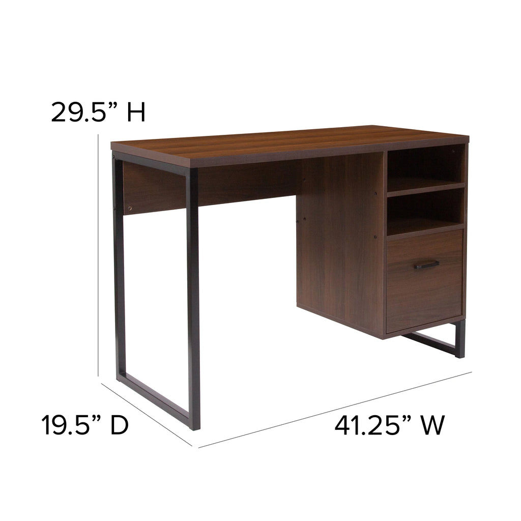 Rustic Coffee Wood Grain Computer Desk with Metal Frame R8415