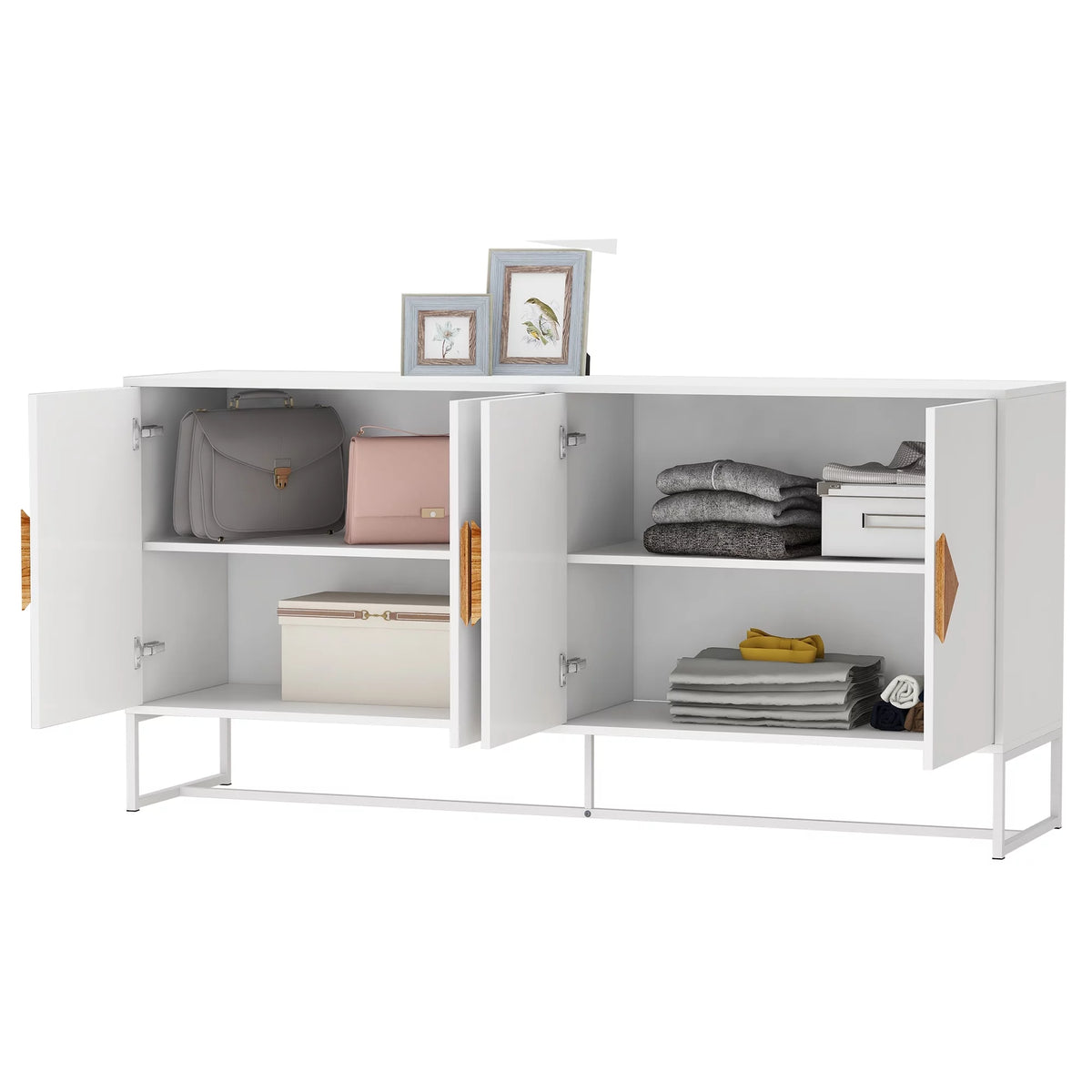 White Wood Sideboard with 4 Doors and 2 Storage M972