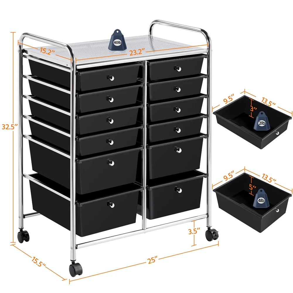 Black 12 Drawer Rolling Storage Cart U643775