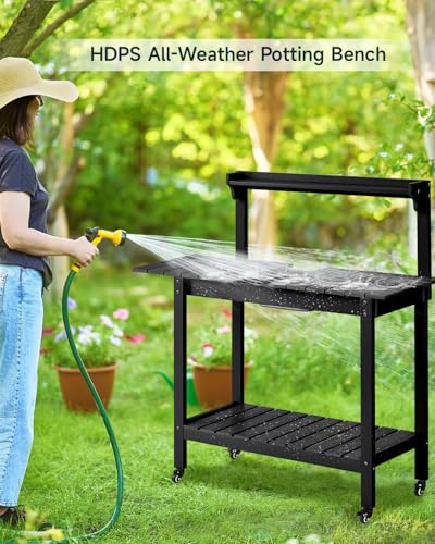 Outdoor Potting Bench with Sliding Tabletop, 4 Wheels, Removable Sink Q3013