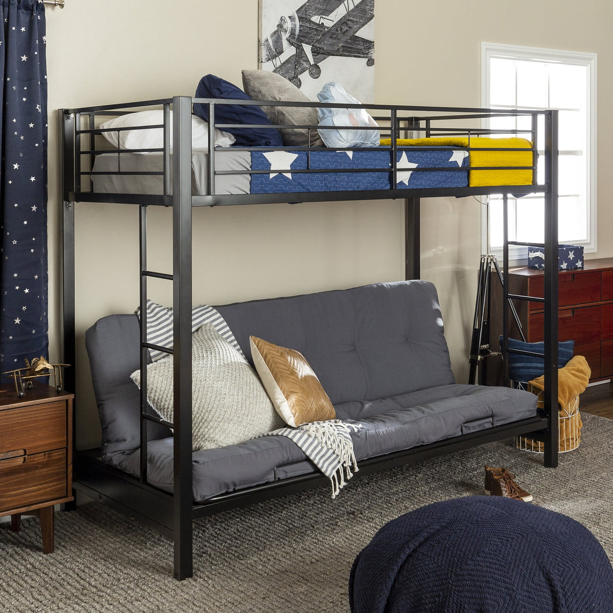 Black Metal Twin Over Futon Bunk Bed I43176