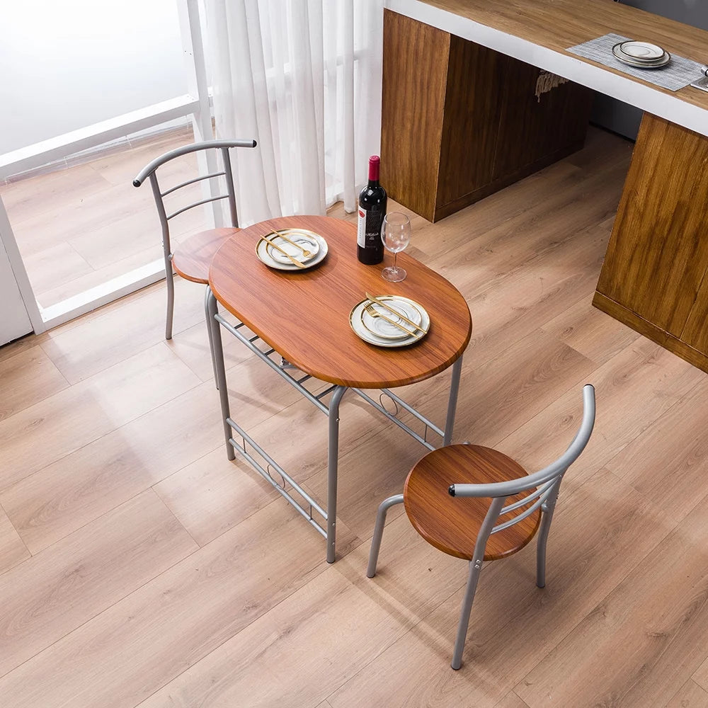 3PCS Dining Table Set 2 Chairs Wood Metal U218