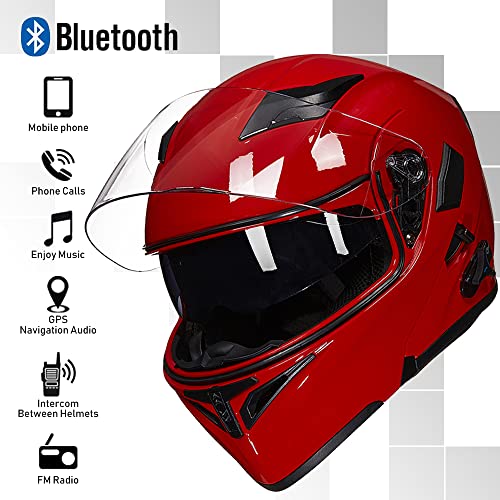 Bluetooth Modular Flip up Full Face Motorcycle Helmet with Dual Visor W20919