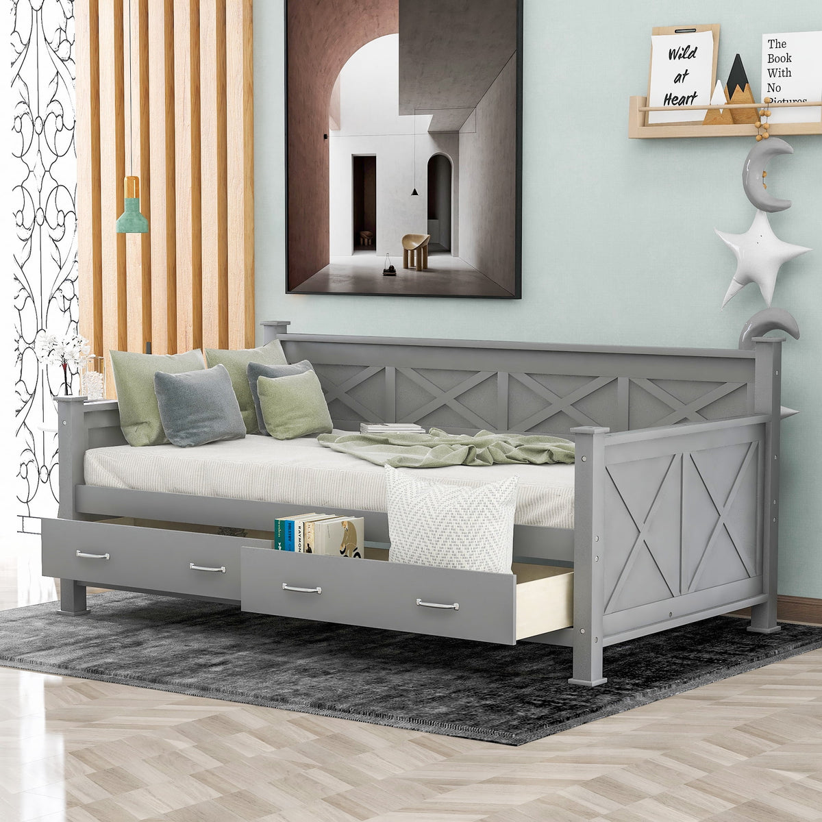 Wooden Twin Daybed with 2 Storage Drawers M441058