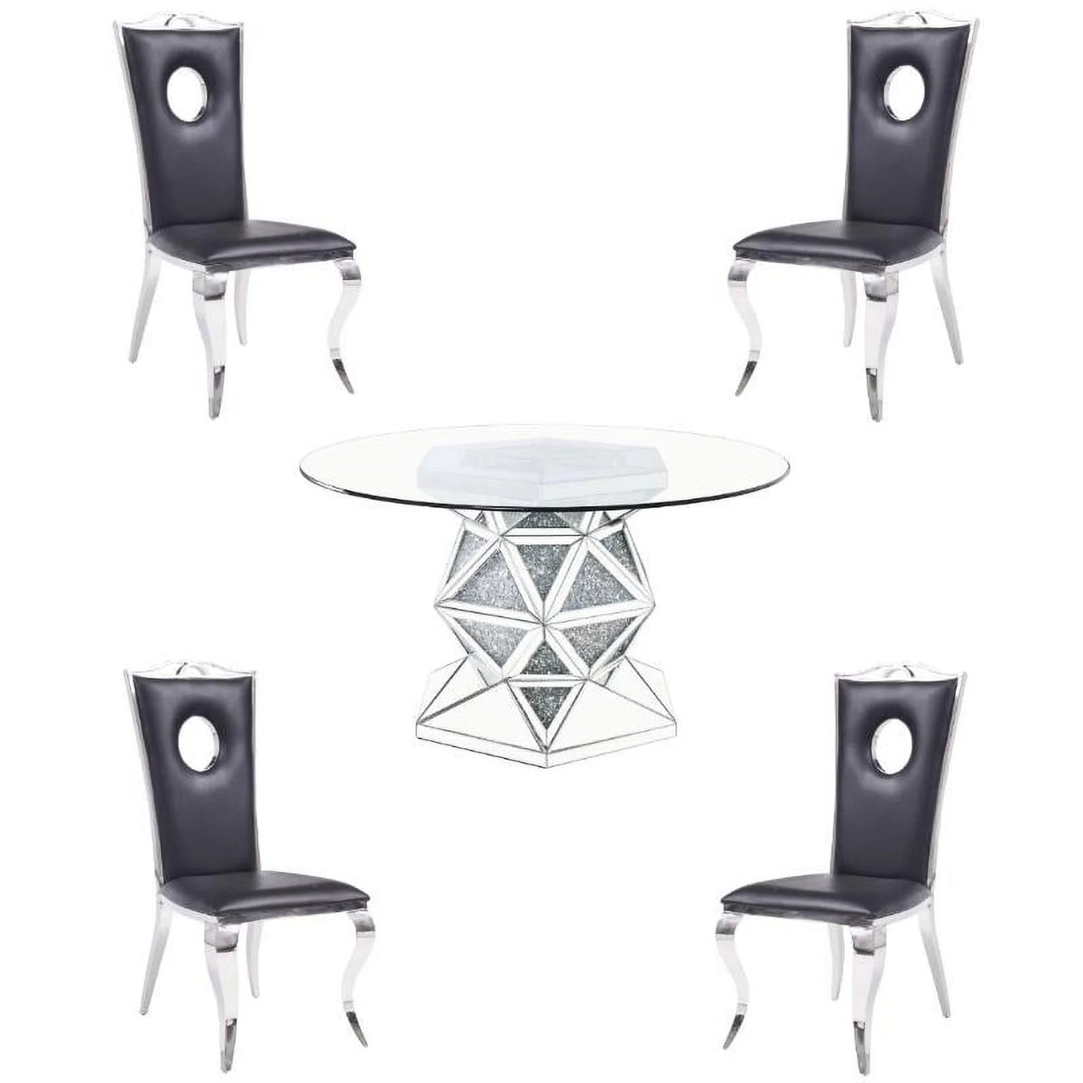 5-Piece Dining Table & 4 Stainless Steel Side Chairs B881708