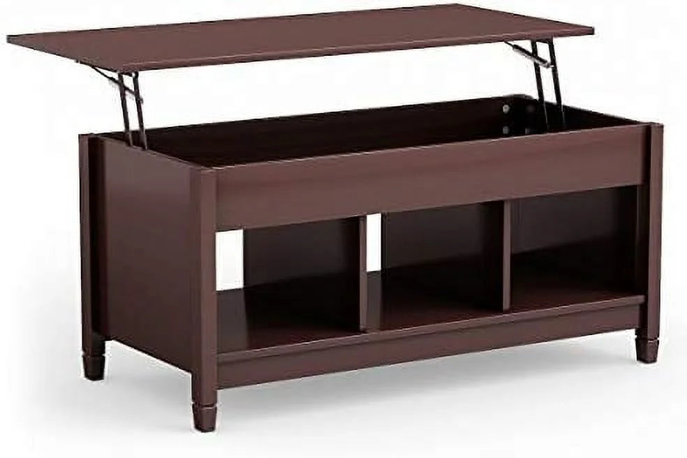 Lift Top Coffee Table with Hidden Compartment White Brown J3476