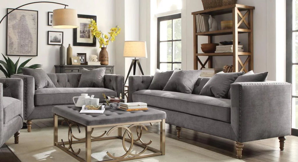 Gray Fabric Sofa Loveseat Set 2Pcs W585