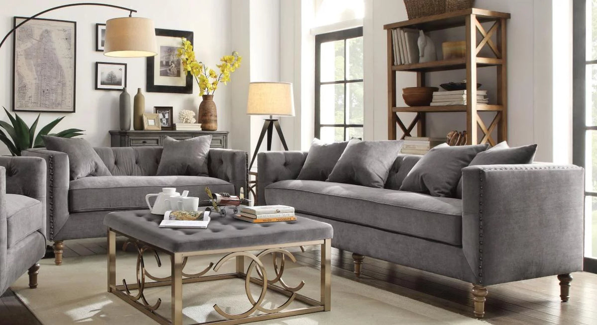 Gray Fabric Sofa Loveseat Set 2Pcs W585