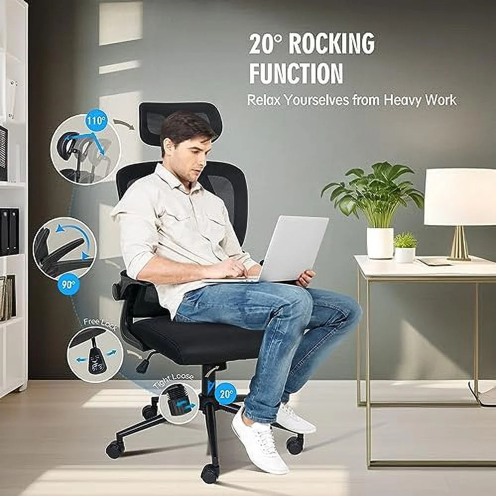 Black Mesh Reclining Office Chair with Lumbar Support J928372