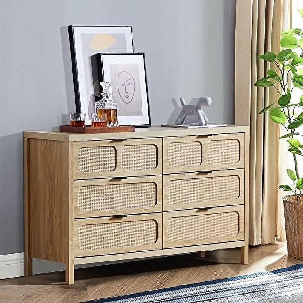 6 Drawer Rattan Wood Dresser X726