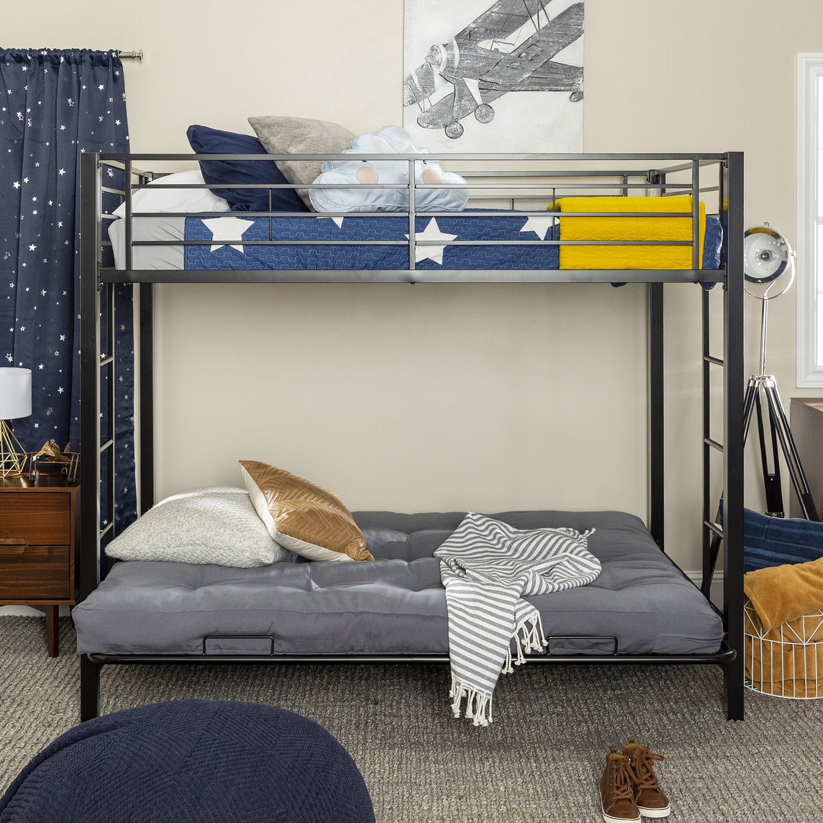 Black Metal Twin Over Futon Bunk Bed I43176