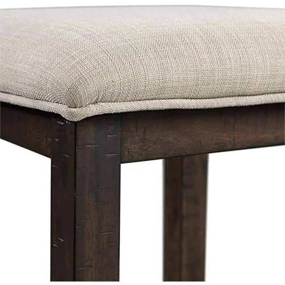 Walnut and Taupe Fabric Sofa Bar Table Set with 3 Upholstered Stools K7580