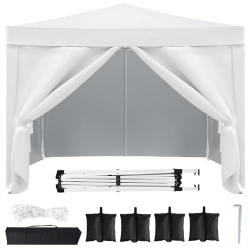 10x20 White Pop Up Canopy Tent with 6 Sidewalls G593
