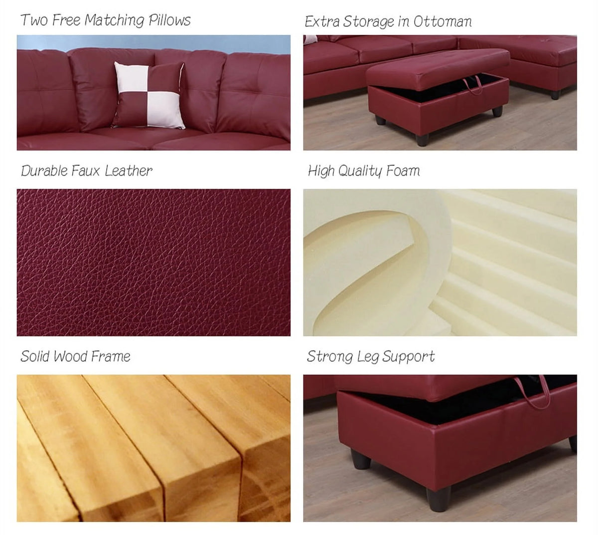 Brown Leather Sleeper Sectional Sofa with Storage Ottoman K28075