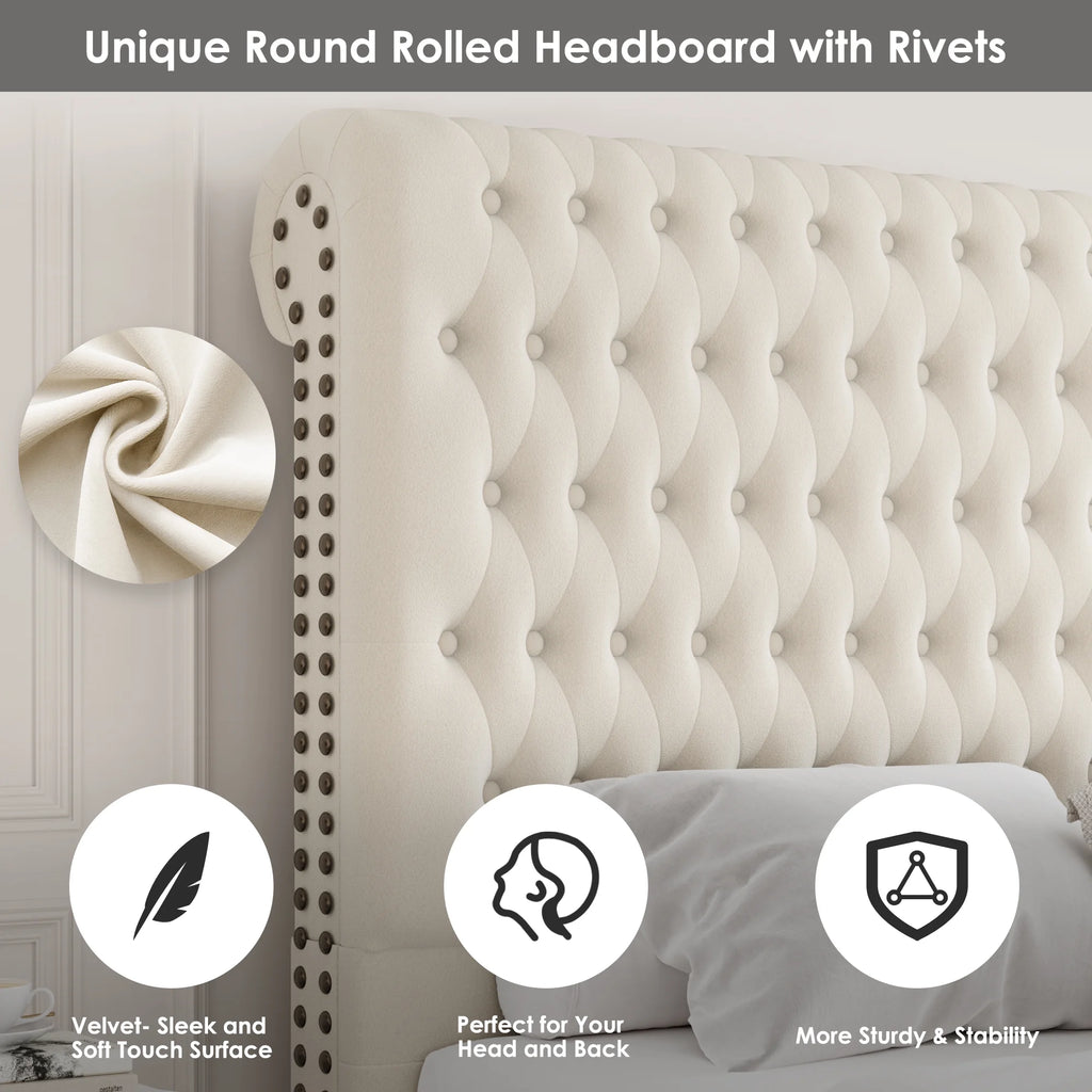 Queen Size Storage Bed with Tall Headboard and Drawers R838