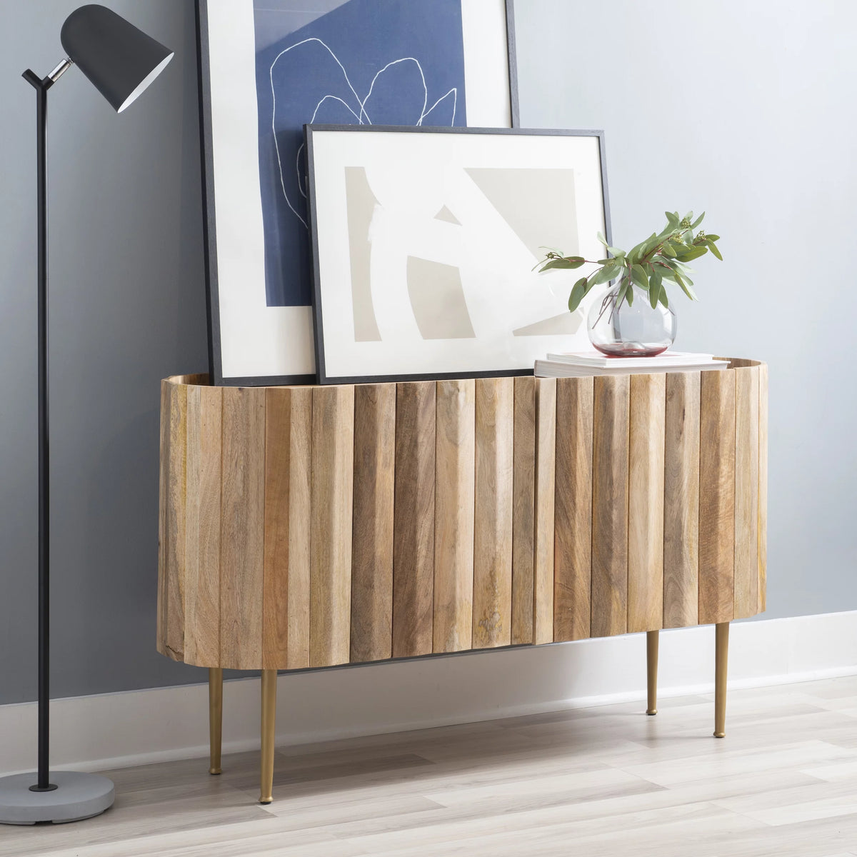 Wood and Iron Console Table with Shelves L125272