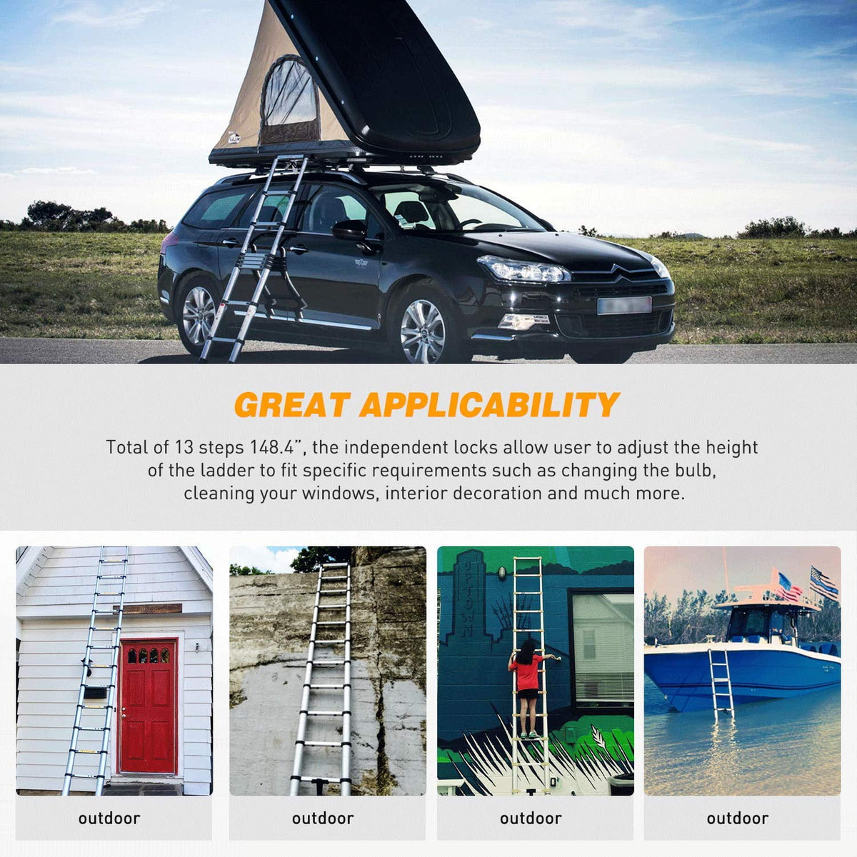 12.5ft Aluminum Telescoping Ladder 330 lb B217
