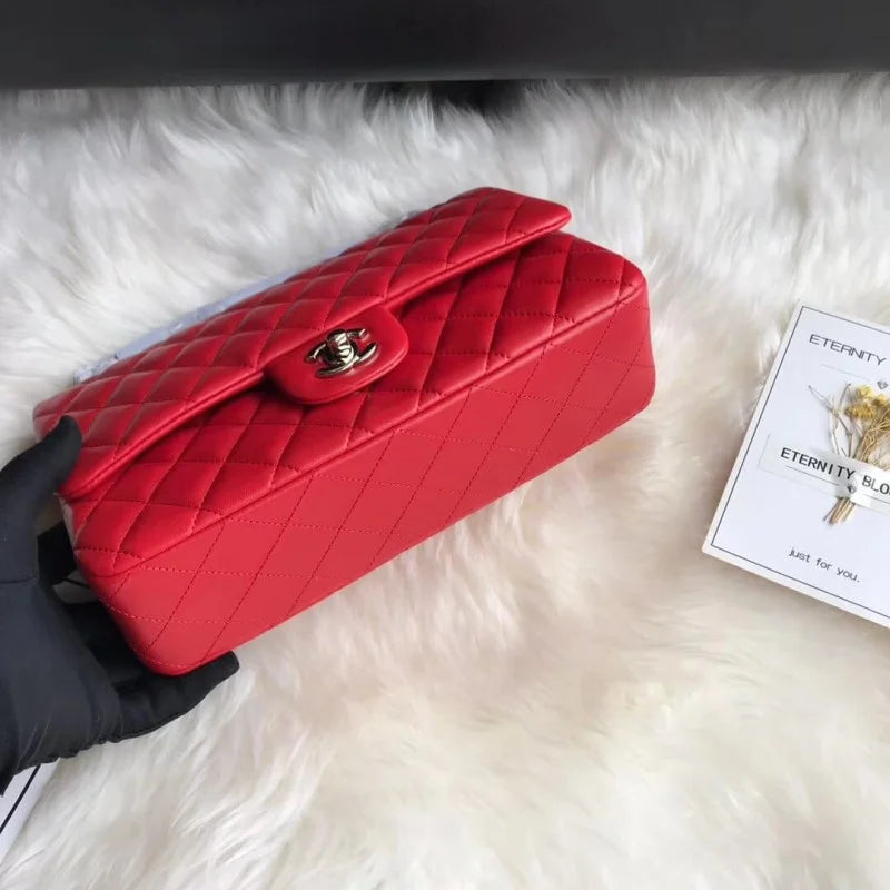 Red Medium Size Lambskin Leather Flap Bag N162