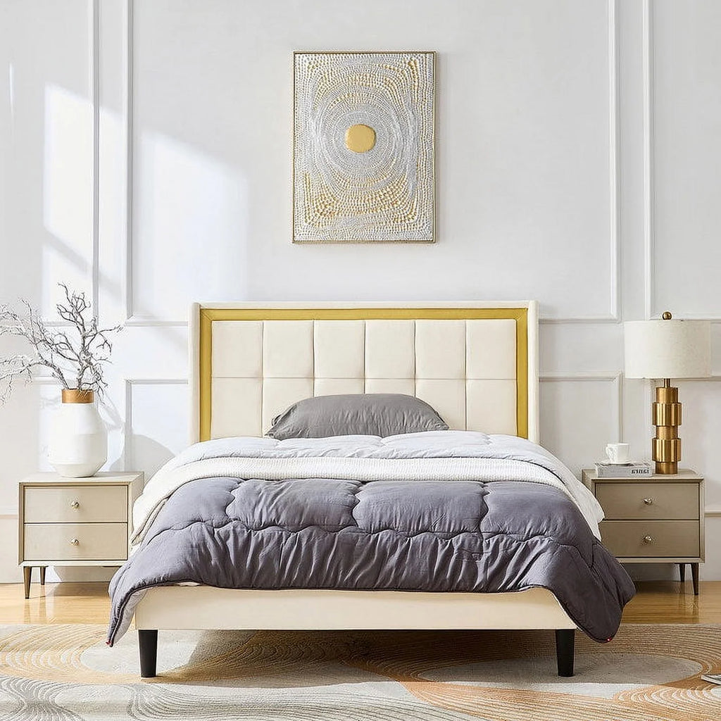 Full Size Platform Bed Frame Beige S912