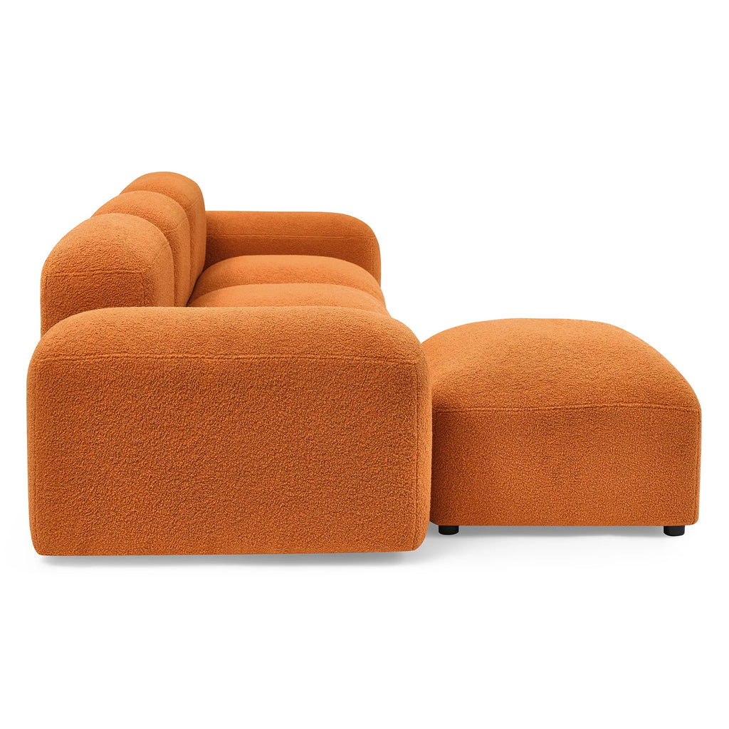 L-Shape Modular Sectional Sofa with 2 Pillows Teddy Fabric Orange M406978