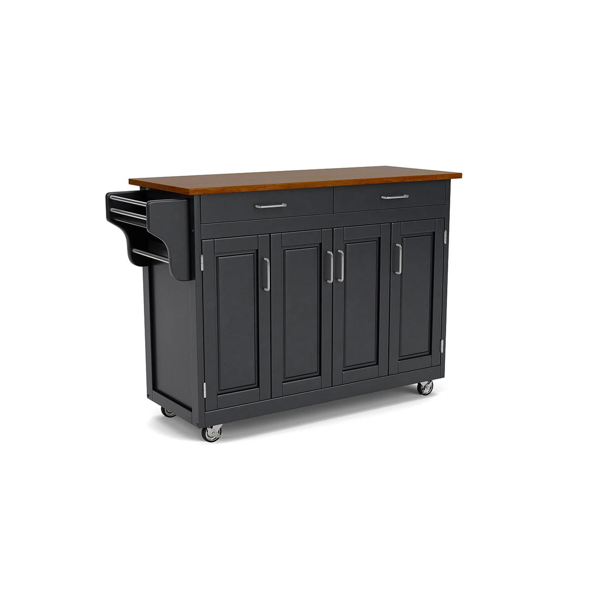 Black Solid Wood Kitchen Cart with Cherry Wood Top A10459