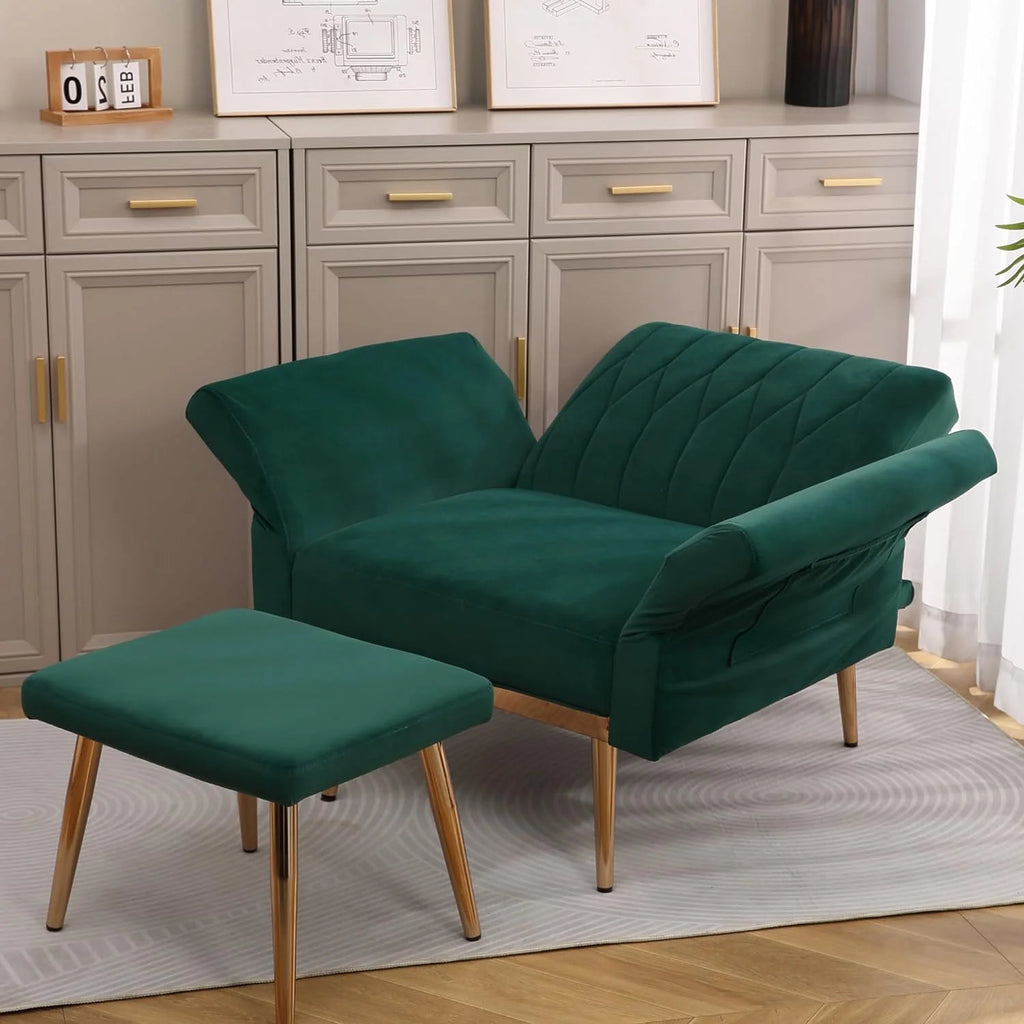Dark Green Velvet 2 in 1 Accent Chair with Ottoman B169840