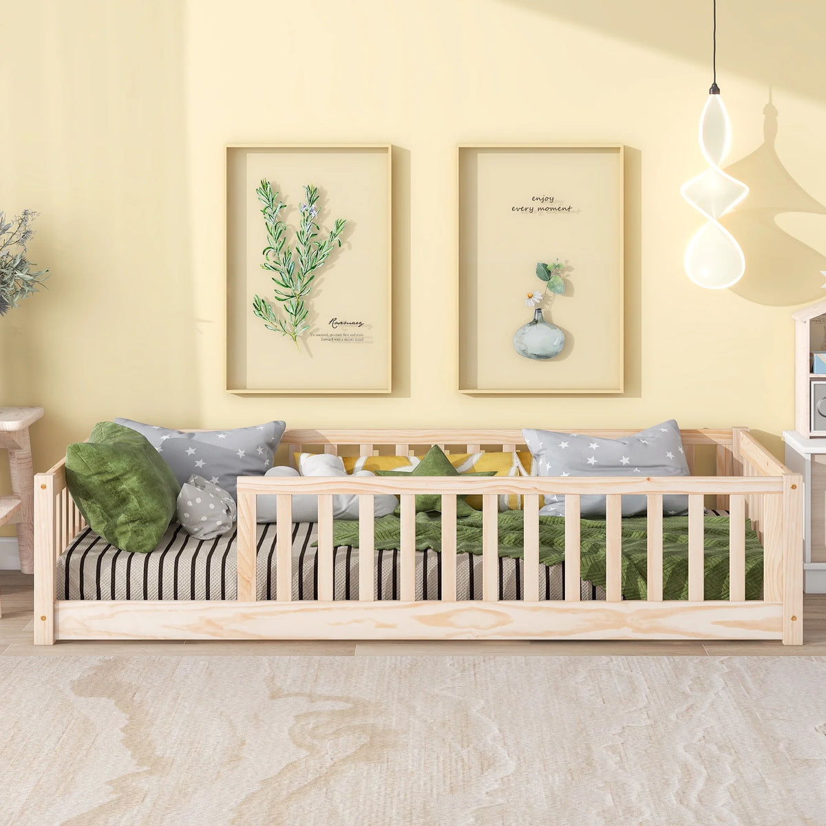 Twin Size Floor Bed with Safety Guardrails A615575
