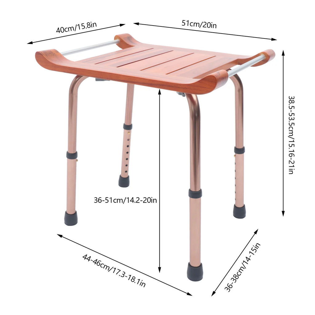 Teak Shower Stool Bathroom Bench Adjustable Non-Slip S827