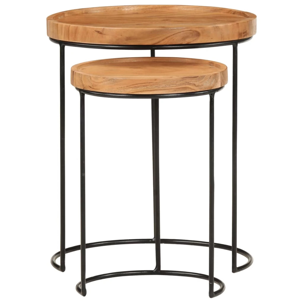 2 Piece Acacia Wood Round Top Coffee Table Set F23340