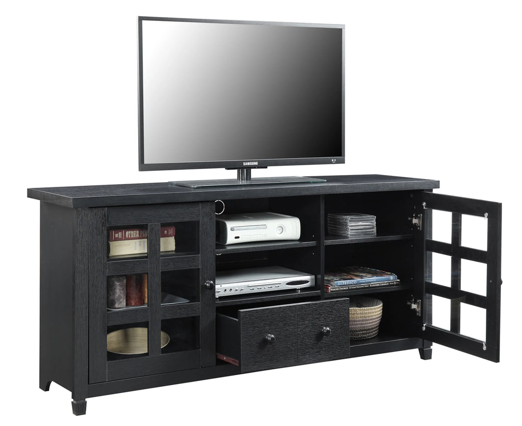 Black 1 Drawer TV Stand with Storage Cabinets and Shelves Q15138