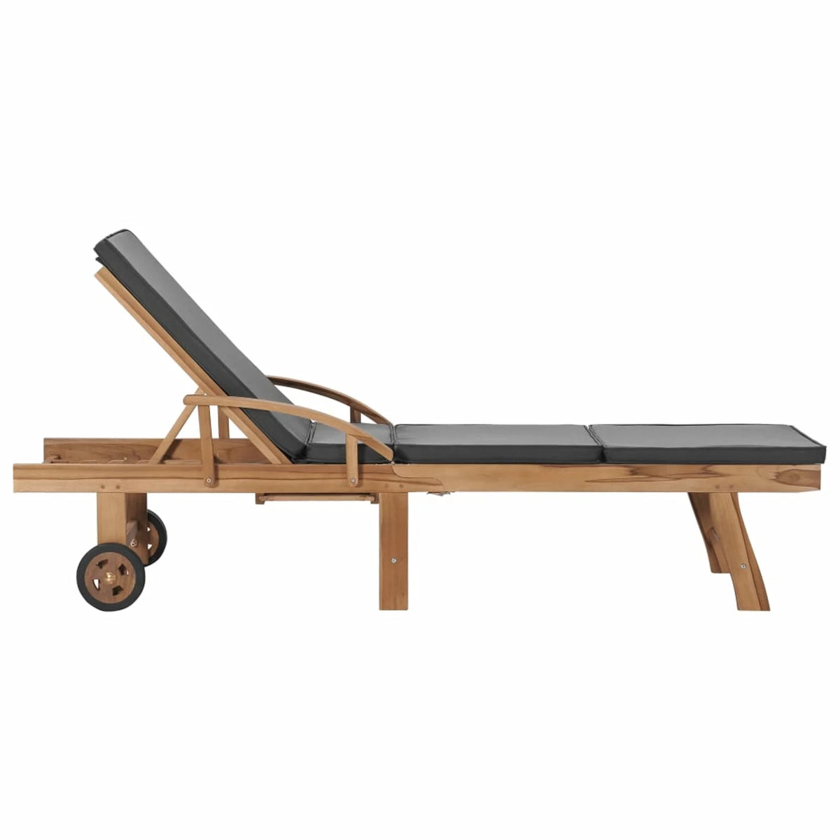 Adjustable Teak Wood Chaise Lounge Chair with Wheels C65918