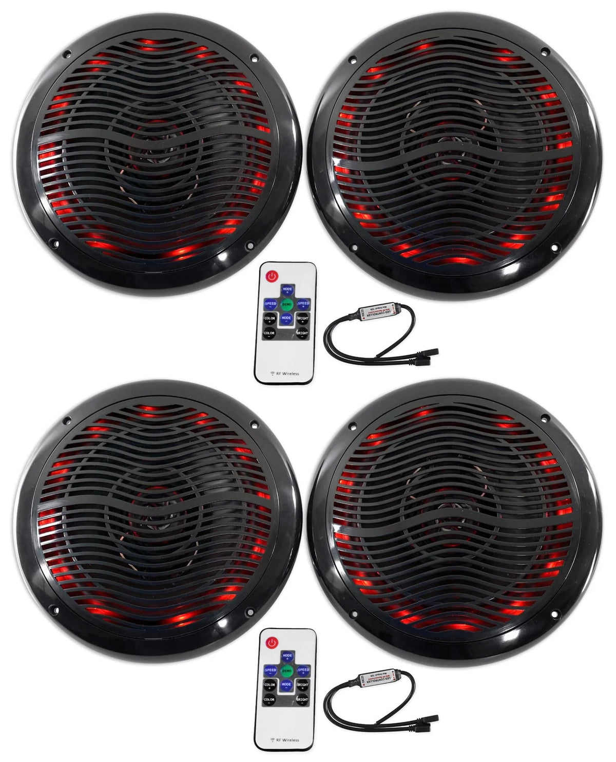 Black 6.5 Marine Speakers with Multi Color LED C4076