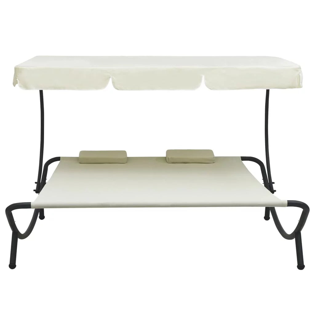 Outdoor Bed with Canopy and Pillows Cream White W3270